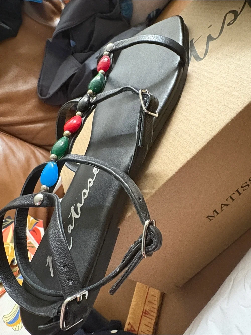 Matisse Verona Black Leather Beaded Gladiator Sandals Size 8 new with box